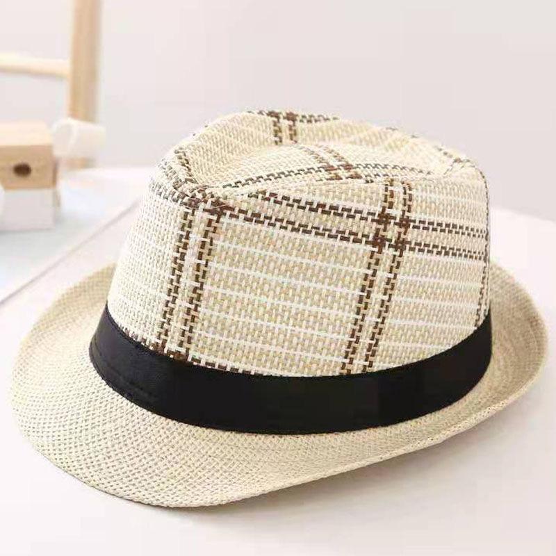 Summer Straw Hat Men's Outdoor Sun Hat Breathable Beach Hat British Performance Jazz Hat Children's Gentleman's Top Hat