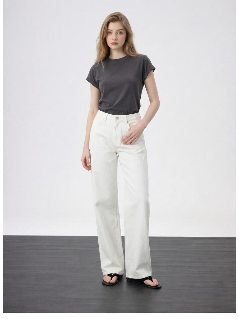 JOCORBEI French Style White High-Waisted Wide-Leg Women's Jeans - 2026 Spring Collection