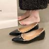 Soft Leather French Inner Heightening Temperament Pointed Single Shoes Women's New Summer Flat-bottomed Rivets Soft-soled Ladyshoes
