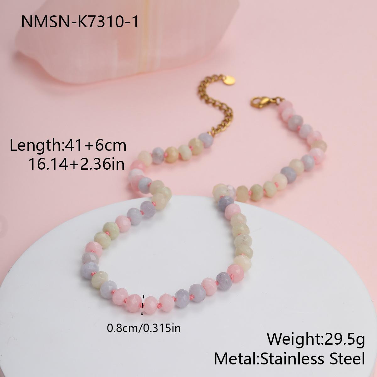GEMCHIC Women s Beaded Natural Stone Geometric Necklace Bracelet Set Creamy Sweet Style