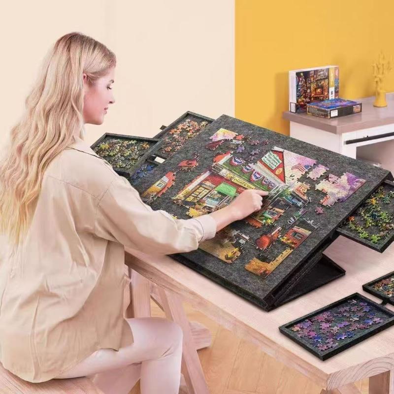 1500pcs Puzzle Table Adjustable Height with 6 Storage Drawers Portable Home Entertainment Puzzle Station