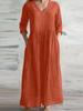 New Casual Women Loose Long Maxi Dress V Neck Half Sleeves Simple Style Cotton Linen Vestido Lady Dress for Spring Autumn