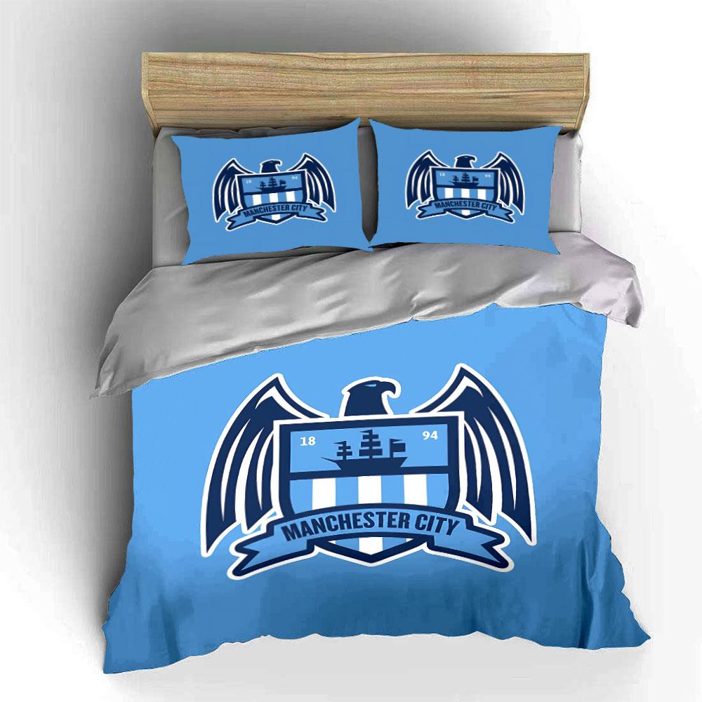 Manchester City Crest Bedding Duvet Cover Set Duvet Cover Pillowcases  (1*Duvet Cover 2*Pillowcases, without duvet insert)