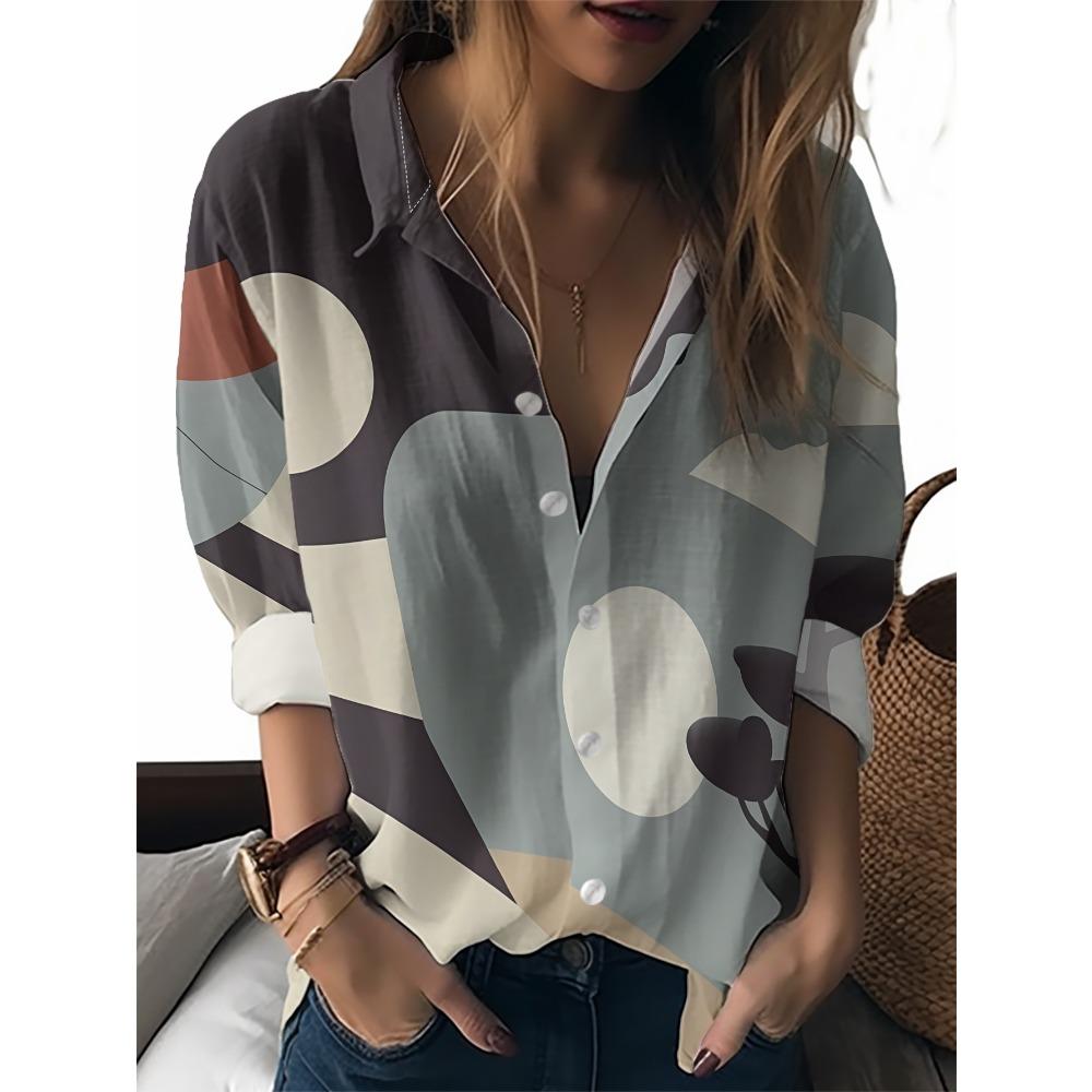 Sommer Minimalistisches Hemd mit Digitalem Blumenprint Knopfleistenhemd Oberteil für Damen Hawaiianischer Strandurlaub Lässiges Hemd