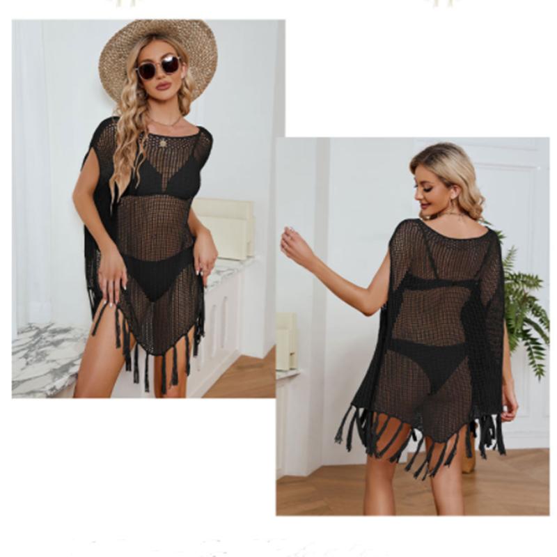 2024 Sommer Europäisch und Amerikanisch Damen Neu Groß Schulterfrei Fransen Strandrock Locker Cut Out Bluse für Damen