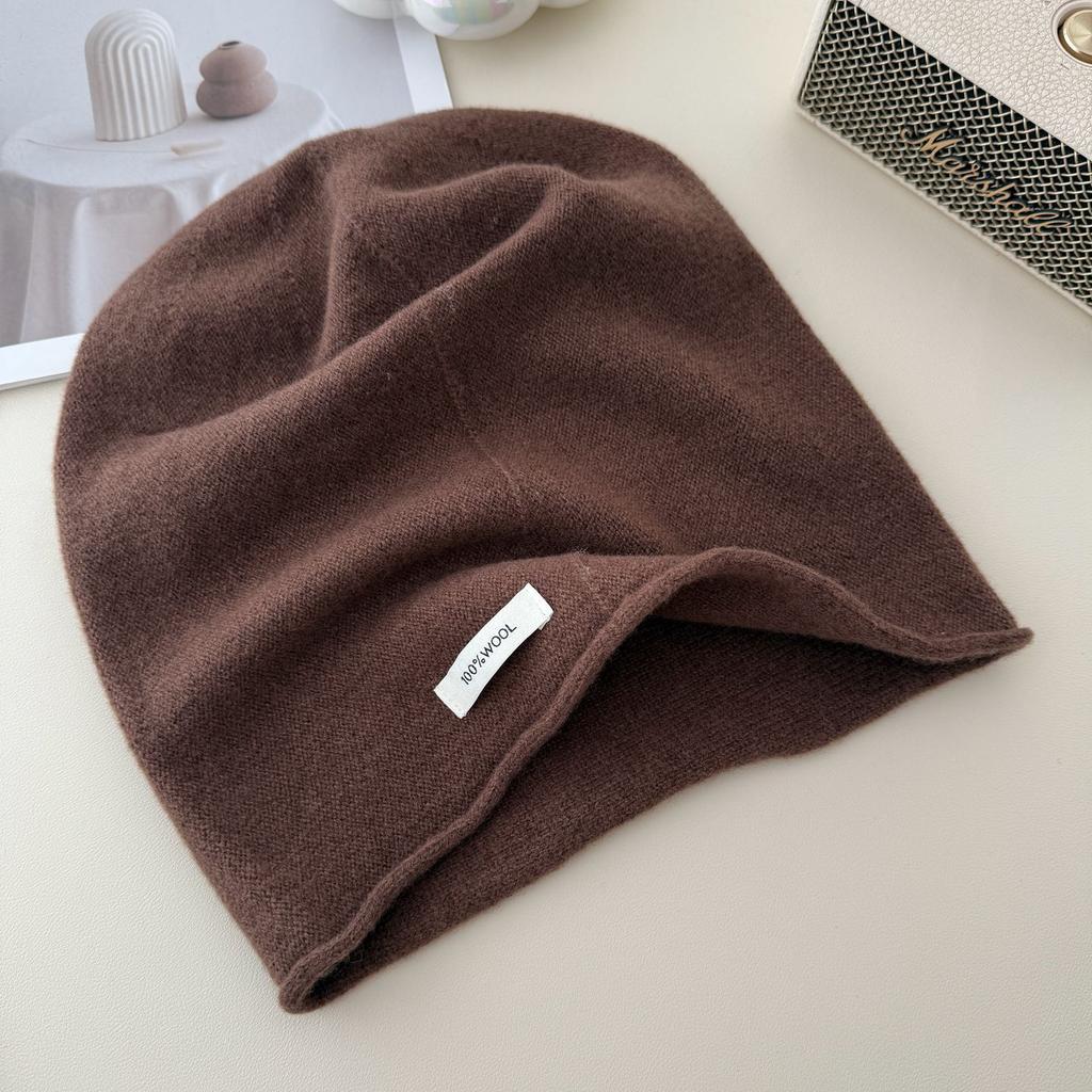 Pure Wool Pile Cap A Versatile Solid Color Knitted Cap for Women A Warm and Ear Protecting Postpartum Cap