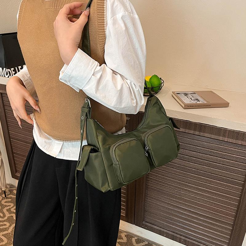 Yogodlns Simple Retro Shoulder Bags for Women Outdoor Travel Ladies Multi-Pocket Crossbody Bag Solid Color Girl Hobos Tote Handbag