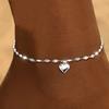 Retro Silver Color Heart-Shaped Pendant Ankle Chain for Women Fashion Peach Heart Adjustable Anklet Beach Vacation Jewelry Gift