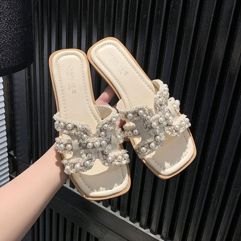 Beautiful Flat-bottomed Cool Slippers Female Summer Wear 2025 New Fairy Style with Skirt Beach Sandals Lazy One-word Drag