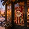 Santa Claus Elk Snowman Gingerbread Man Banner Christmas Hanging Cloth Decoration with LED Light for Home Door Wall And Window Holiday Indoor Outdoor