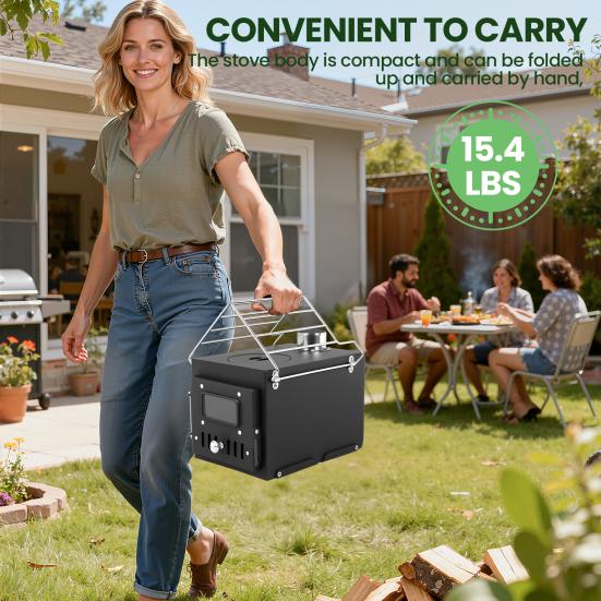 Wood Burning Stove with 5 Pipes Accessories, Large Firebox Heating Cooking Hot Tent Stove, Portable Stainless Steel Stove for Outdoor, Camping,