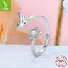 S925 Whole Body Sterling Silver Flower And Bird Open Ring, Versatile Small Exquisite Ring, Bright Silver Ins Style