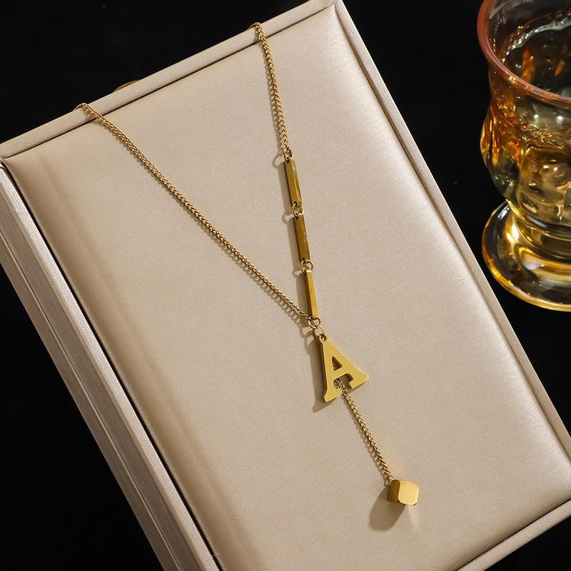 High-End Women's English Letter Necklace - 2026 Clavicle Chain with 26 Niche Tassel Pendants In Titanium Steel