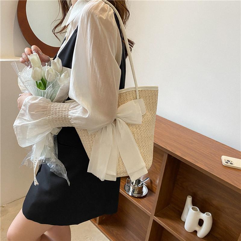 Newest Women Straw Handbags Fashion Holiday Totes Lovely Bow Shoulder Bags Fashion Beach Bags 3 Colors Drop Shipping