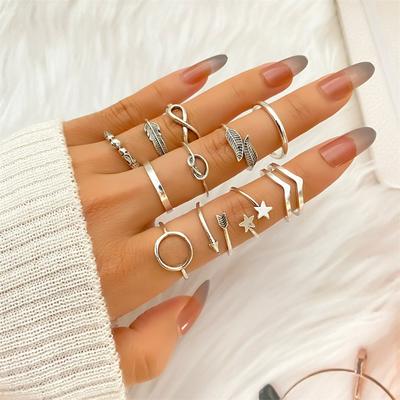 Bohemian Retro Ring Set Star Leaf Love Simple Ring Female Trendy Jewelry