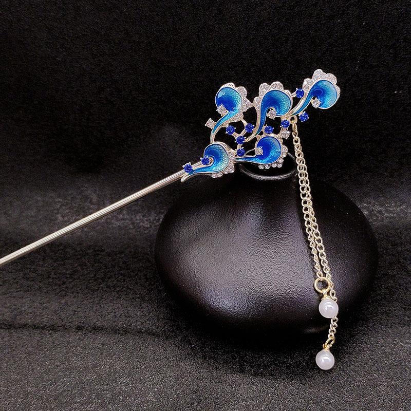 Blue Auspicious Cloud Tassel Hairpin - Ancient Style Women's Hair Accessory