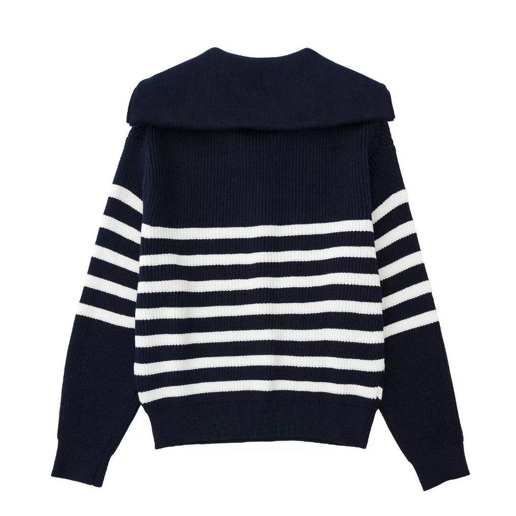 NSSF Women's Striped Wool Half-Zip Pullover - 2024 Autumn/Winter Fashion with Lapel.