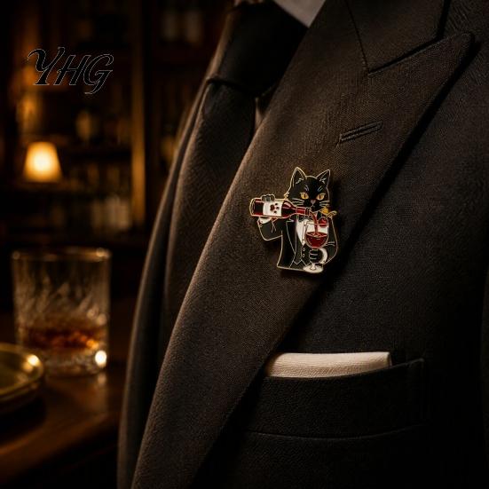 Kitten Lapel Pin Cartoon Red Wine Cat Brooch, Enamel Decorative Scarf Pin, Jackets Backpacks Clothes Accessory for Women Men Animal Brooch