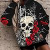 Women's Trendy Skull and Rose Print Sweatshirt, Stylish and Unique Polyester Long-Sleeve Top, Machine Washable, for Casual Daily Wear