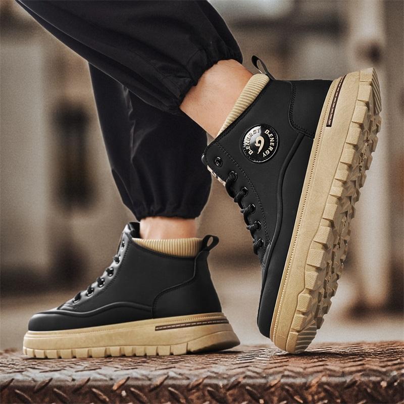 men's boots four season casual fashion comfortable high top casual boots outdoor thick soled anti slip commuting workwear boots