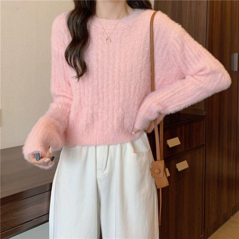 Early Spring Mink Sweater for Women Autumn and Winter Short Thickened Warm Pullover Sweater Ins Jumpers