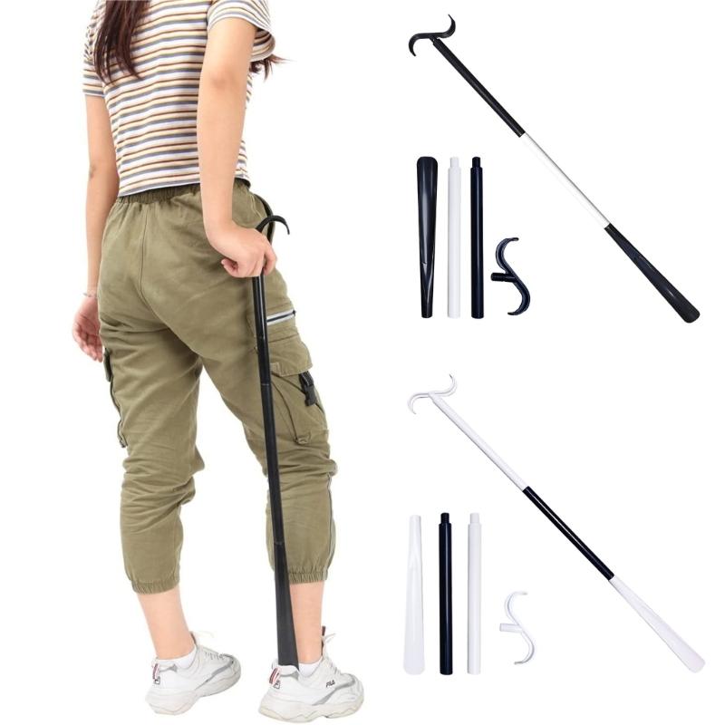 35" Long Handle Shoe Horn for Seniors Unisex Plastic Dressing Aid Stick with Sock Removal Tool Adjustable Extended Stick