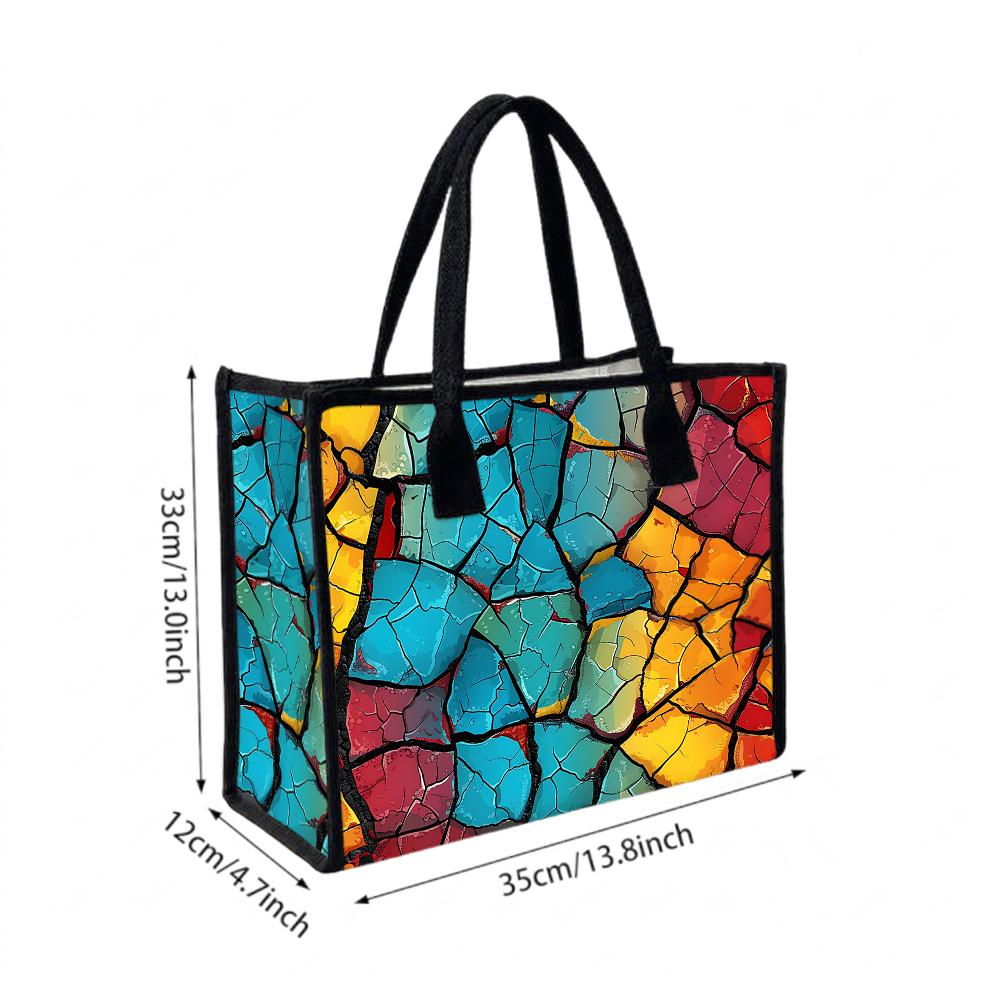 Vibrant Crackle Art Tote Bag Casual Large Capacity Daily Commuter Shopping Handbag