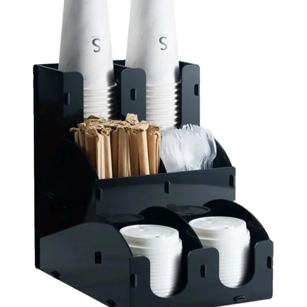 Black Acrylic Coffee Shop Packaging Cup Holder Milk Tea Cup Placement Rack Bar Cu P Cover Disposable Paper Cu P Storage Rack