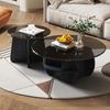 Minimalist Round Wood & Glass Coffee Table Set