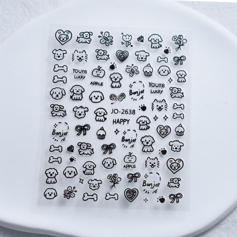 Welpen- & Katzen-Cool-Graffiti-Nagelsticker - Niedliche kleine Muster & Schleifen