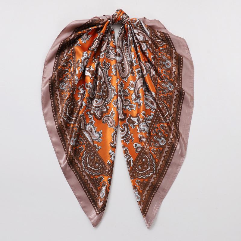 Vintage Paisley Print 90 Silk Scarf Square Scarf Women's Decorative Shawl Faux Silk Satin Headscarf