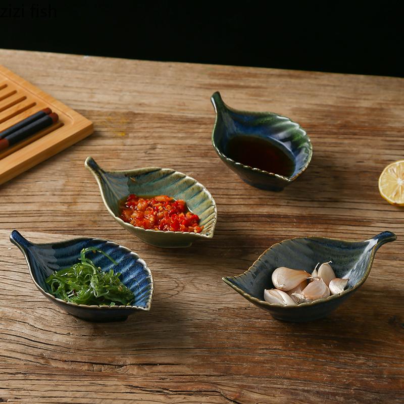Ceramic Leaf Bowl Dessert Plate Snack Bowl Fruit Plate Dipping Dish Tasting Plate Seasoning Dish Pickled Vegetables Plates Tray