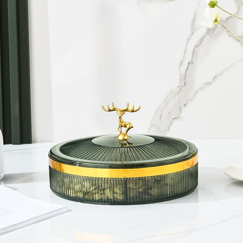 Clear Divided Fruit Plate with Lid: Sealed Storage Box for Living Room or Coffee Table