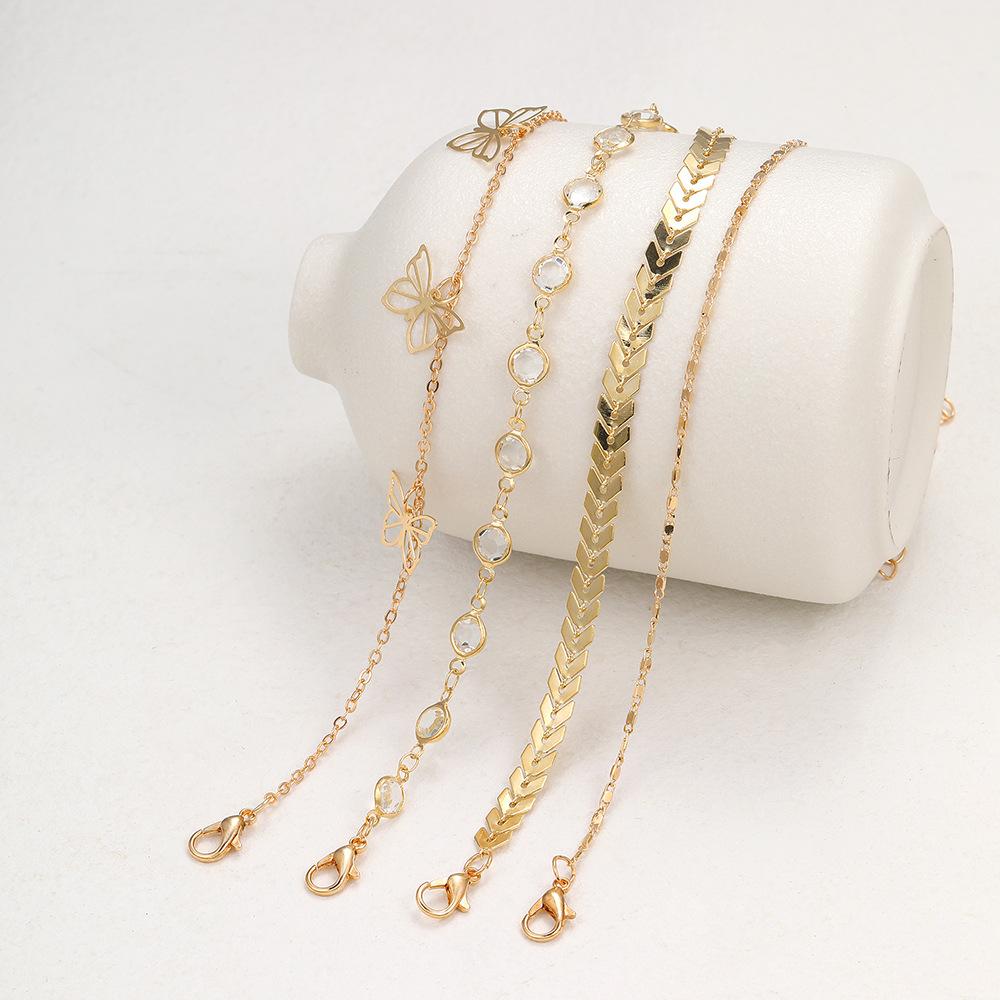 4 szt. Zestaw łańcuszków na kostkę dla kobiet wielowarstwowy metalowy łańcuszek w kształcie serca koralik Retro plaża łańcuszek na kostkę biżuteria prezenty