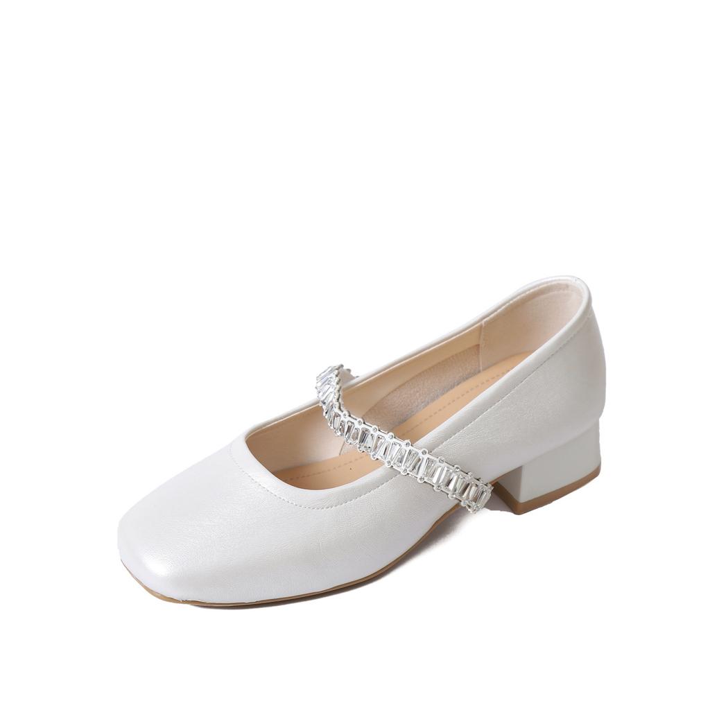 Französische Eleganz Temperament Strass quadratischer Kopf Einzelne Schuhe Damen 2025 Sommer neu Feenstil mit Rock dicker Absatz Mary Jane Schuhe