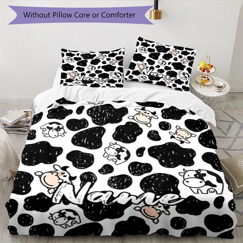 3pcs Custom Name Cow Bedding Set Duvet Cover Closure Includes 1 Duvet Cover & 2 Pillowcases, Soft and Comfortable for All Seasons.