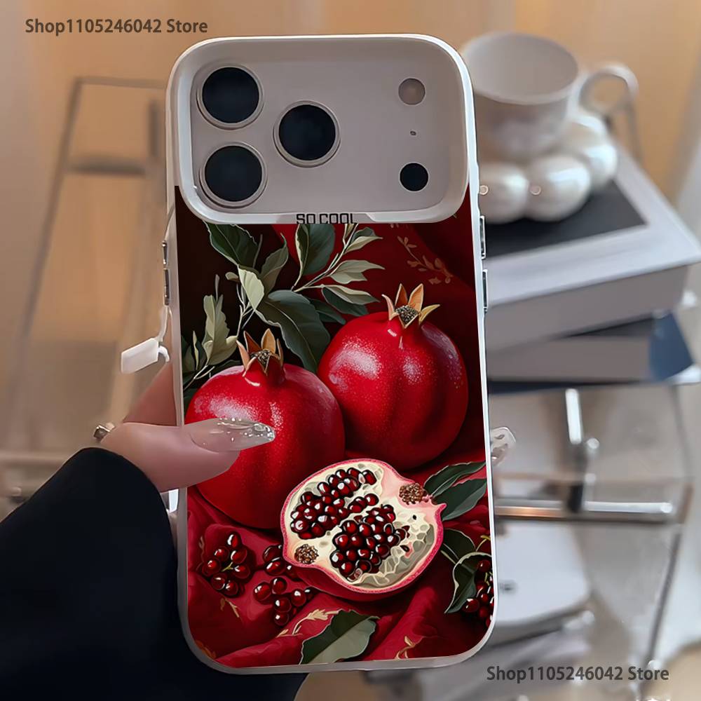 Cute pomegranate For White Candy Matte Cover iPhone 17,16,15,14,13,12,11,Mini,Pro,Plus
