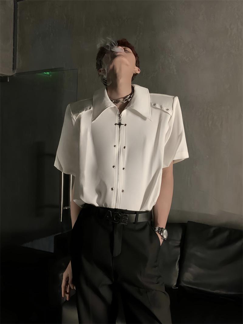 

Рубашка унисекс летняя с металлическим деконструкционным дизайном, короткими рукавами, с наплечниками и свободной застежкой-молнией 3XL белый