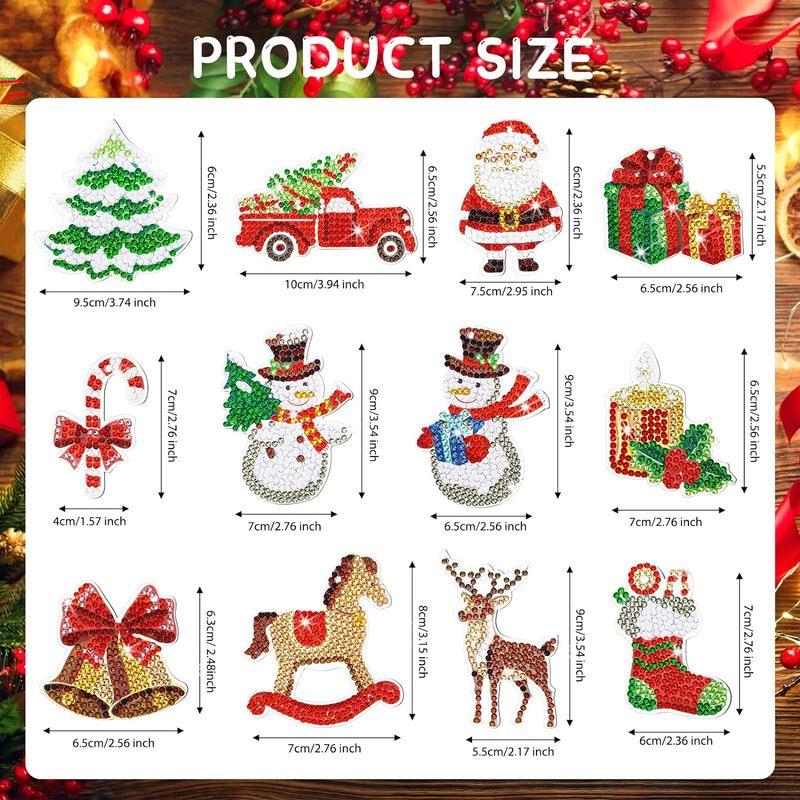 12pcs/Set DIY Diamond Painting Christmas Keychains Double Sided Crystal Rhinestones Key Chains Diamond Art Christmas Ornaments