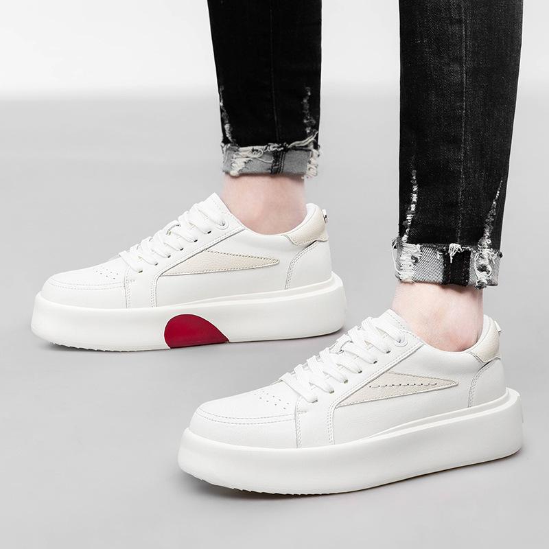 Men's shoes increase 5CM thick-soled white shoes trendy leather surface love board shoes men's small size couple casual shoes