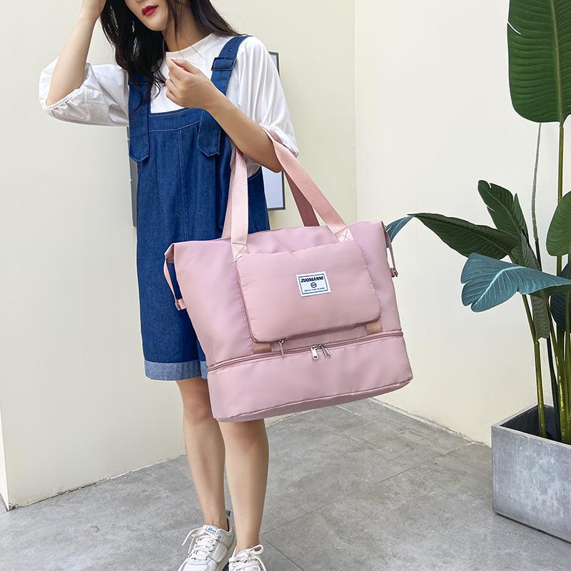 Folding Storage Bag Women's Large Capacity Travel Luggage Bag Dry and Wet Separate Gym Bag with Separation Shoes Bags