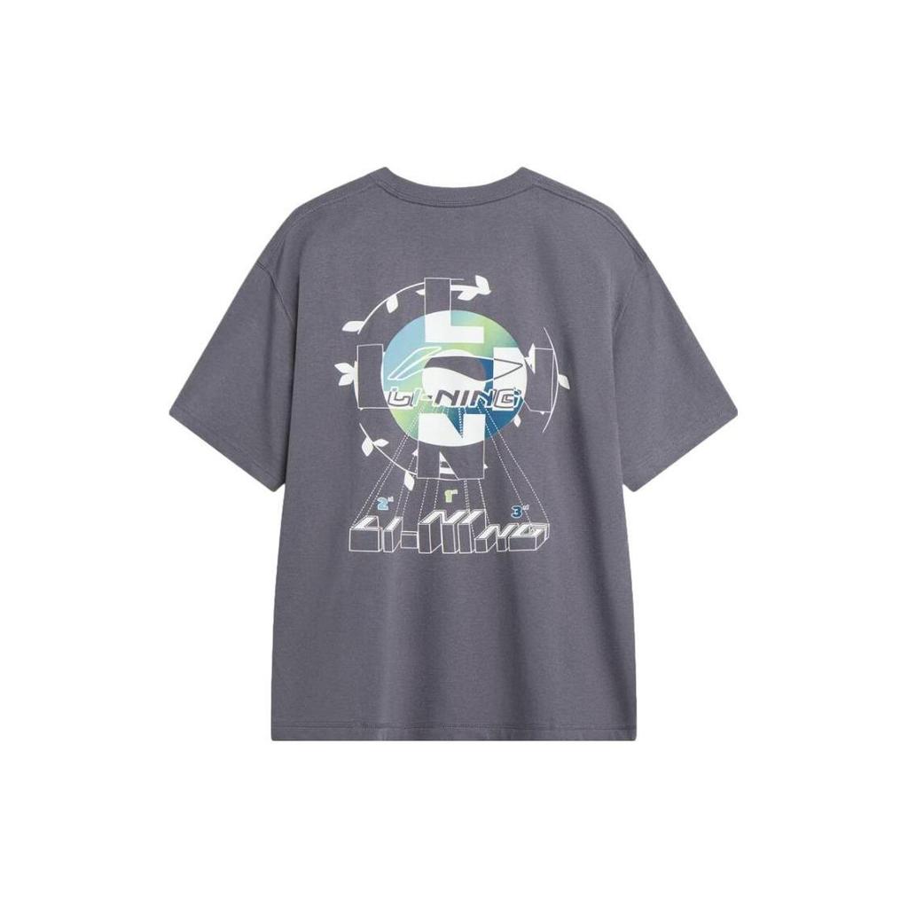 Li-Ning Casual Round Neck Short Sleeve T-Shirt Men Tops Smoke-Gray AHST803-3