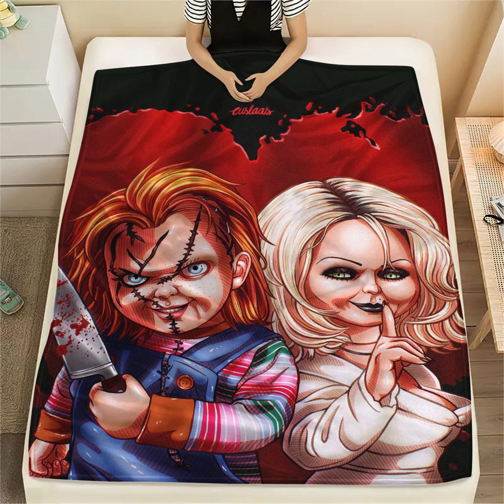 1Pc Chucky Print Flannel Blanket, High quality Comfortable for All Seasons, Home Decor, Warmth and Comfort, Perfect for Christmas Gifts