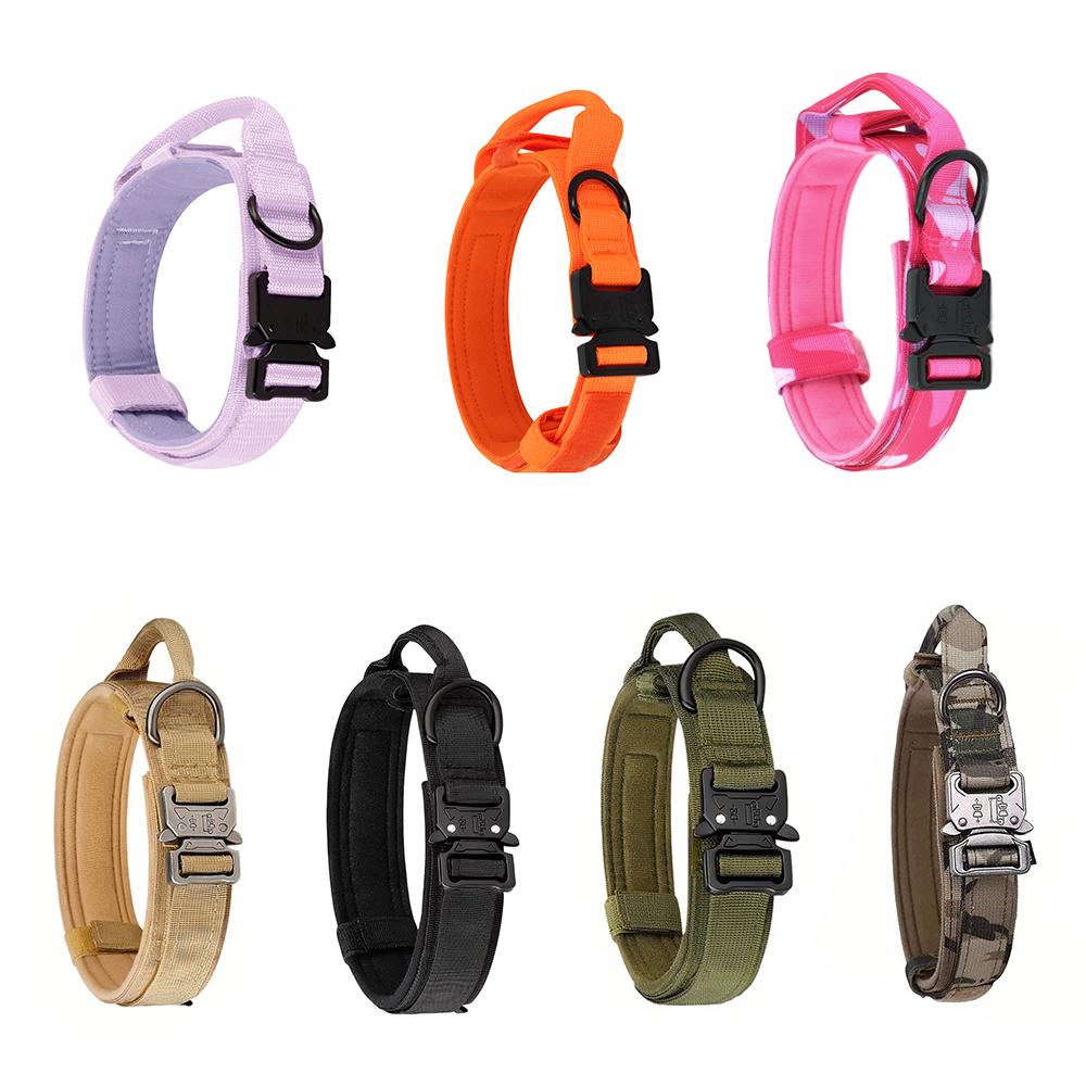 Tactical Dog Collar 7 Optional Colors Heavy Duty Metal D-ring Adjustable Military Training Collar For Medium Large Dog