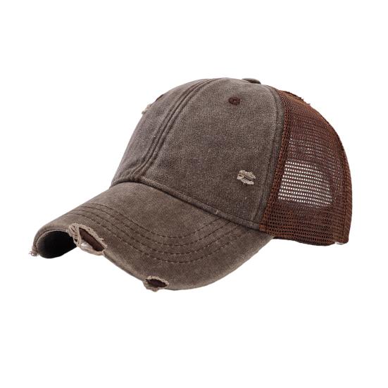 Baseball Cap Breathable Mesh Splicing Washed Cotton Sun кофейный