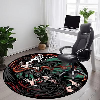 1PC Demon Slayer Office Round Rug - Perfect for Office or Study Decor, Machine Washable, Non-Slip Backing, Decorative Floor Mat