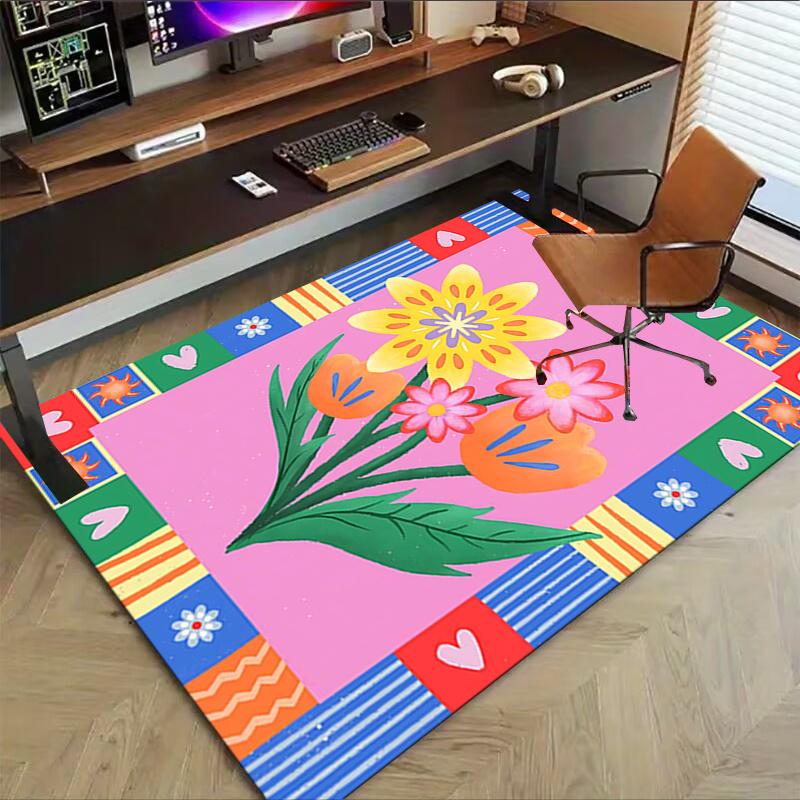 1pc Floral Patchwork Area Rug Soft Flannel Floor Mat for Living Room, Bedroom and Carpet, Sofa Coffee Table Floor Mat, Decorative Rug q14