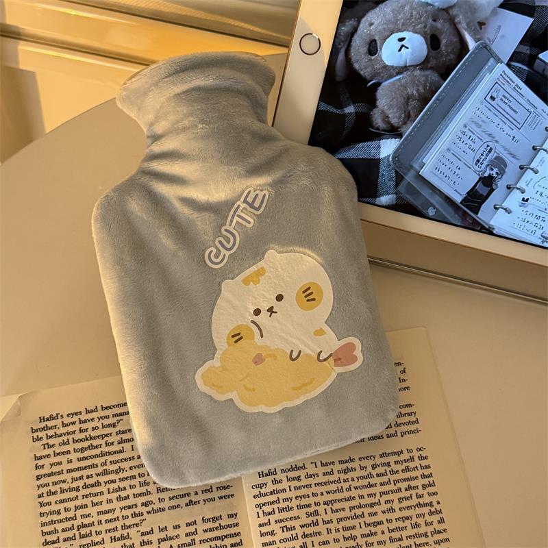 Cartoon Plush Hot Water Bottle with Thickened Cover - Winter Belly and Hand Warmer