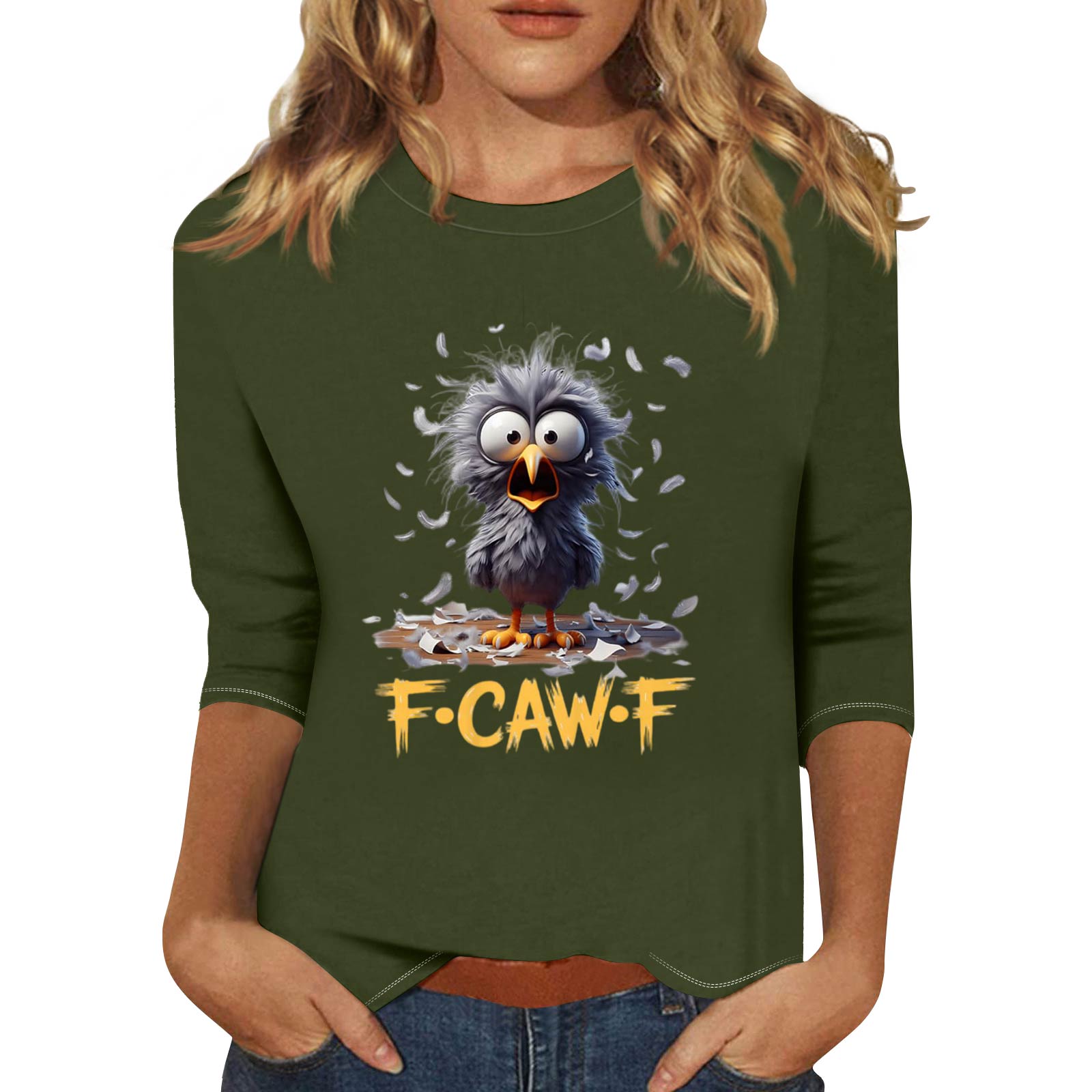 

Women s Fashion Casual Three-Quarter Sleeve Printed Neck T-Shirt Top L