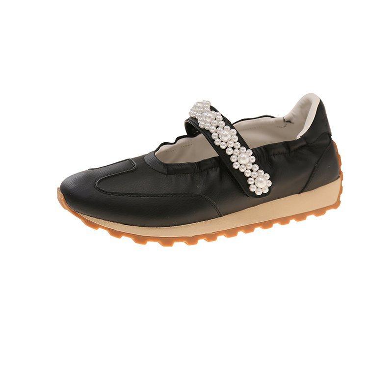 

Версия из овчины~ Модные повседневные универсальные спортивные жемчужные балетки для тренировок, внутренняя высота увеличена, на липучке, с мелким вырезом, одинарные туфли женские 40 чёрный